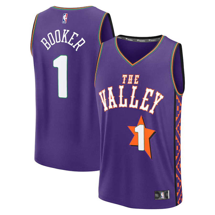 Men Phoenix Suns #1 Devin Booker Fanatics Purple City Edition 2024-25 Fast Break Player NBA Jersey->phoenix suns->NBA Jersey